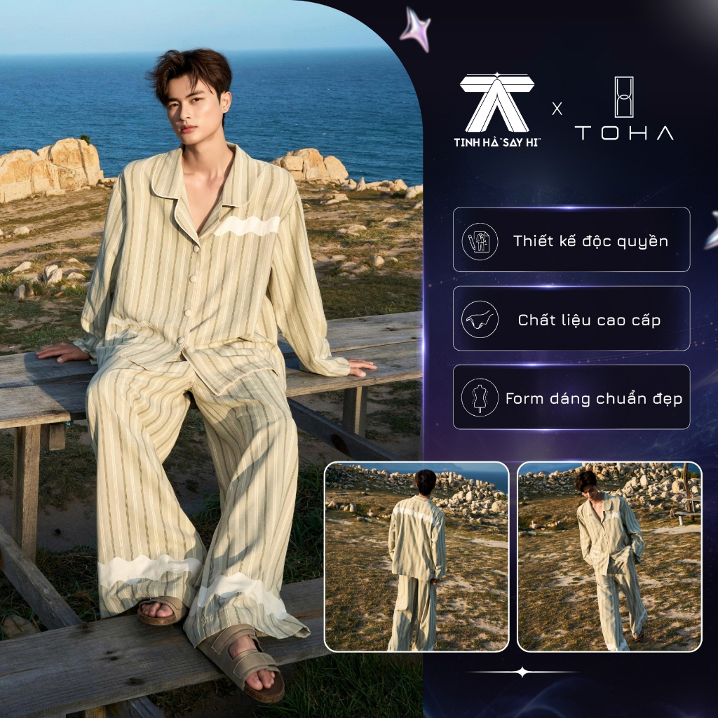 TINH HÀ "SAY HI" & TOHA HOMEWEAR | Pijama Bộ Đồ Ngủ FLOW Sọc Dọc Dài Tay Vải Cotton Nhung Mềm Mịn, T