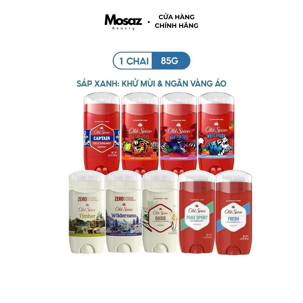 Sáp Khử Mùi Old Spice nhiều mùi hương 85g (Sáp xanh)
