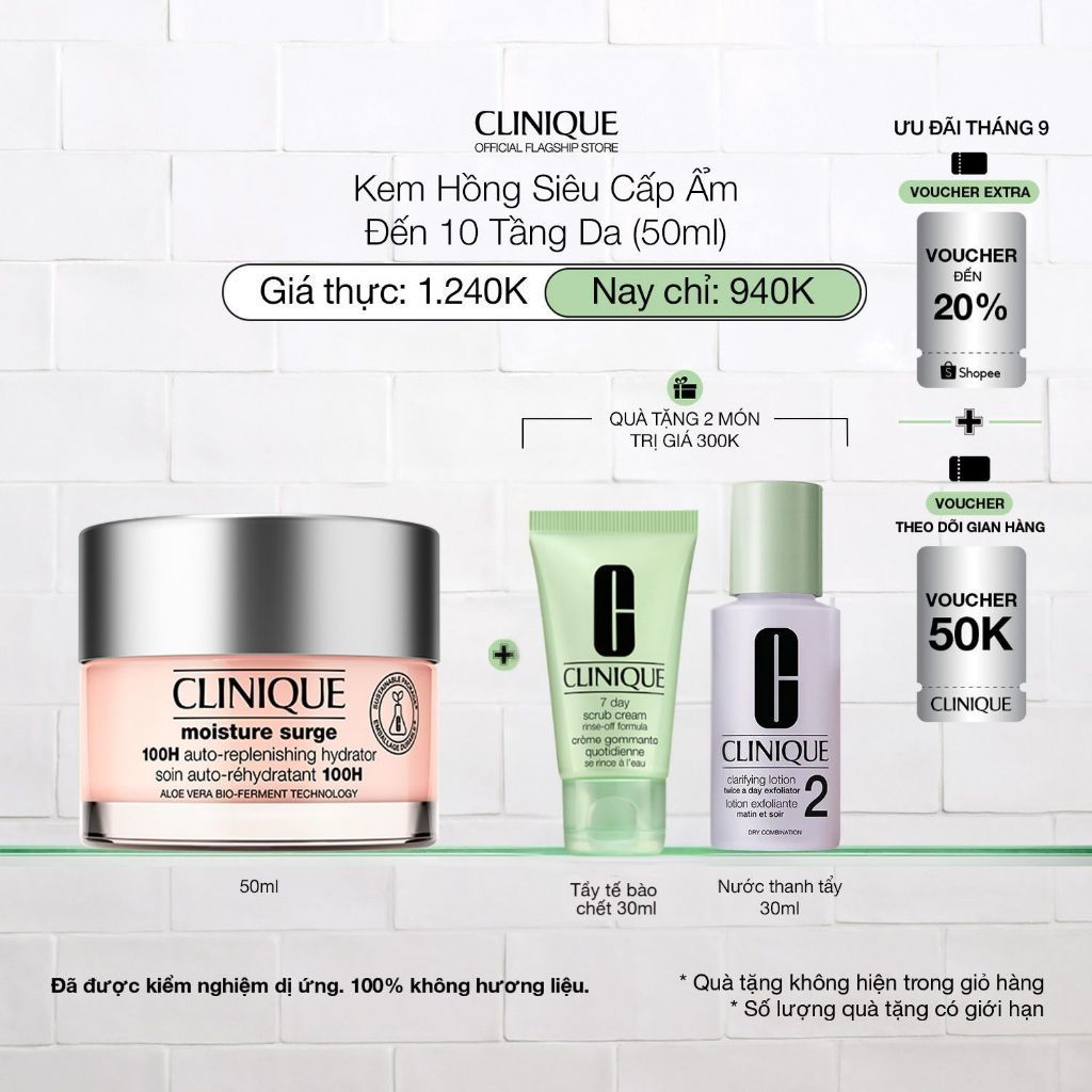 Kem hồng dưỡng ẩm tức thì 100H Clinique Moisture Surge 100H Auto-Replenishing Hydrator - Moisturizer