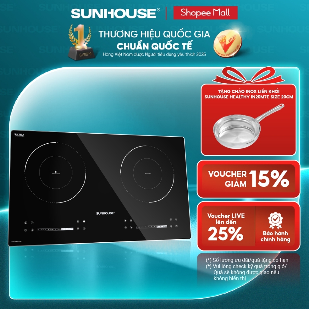 Bếp đôi điện từ hồng ngoại Sunhouse SHB81011-EC - Booster nấu nhanh - Bảo hành 3 năm