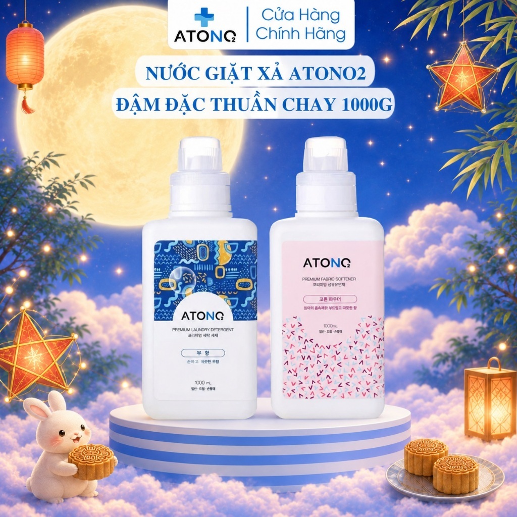 Nước giặt, nước xả cao cấp thuần chay ATONO2, thành phần tự nhiên lành tính, pH trung tính, an toàn cho trẻ từ sơ sinh
