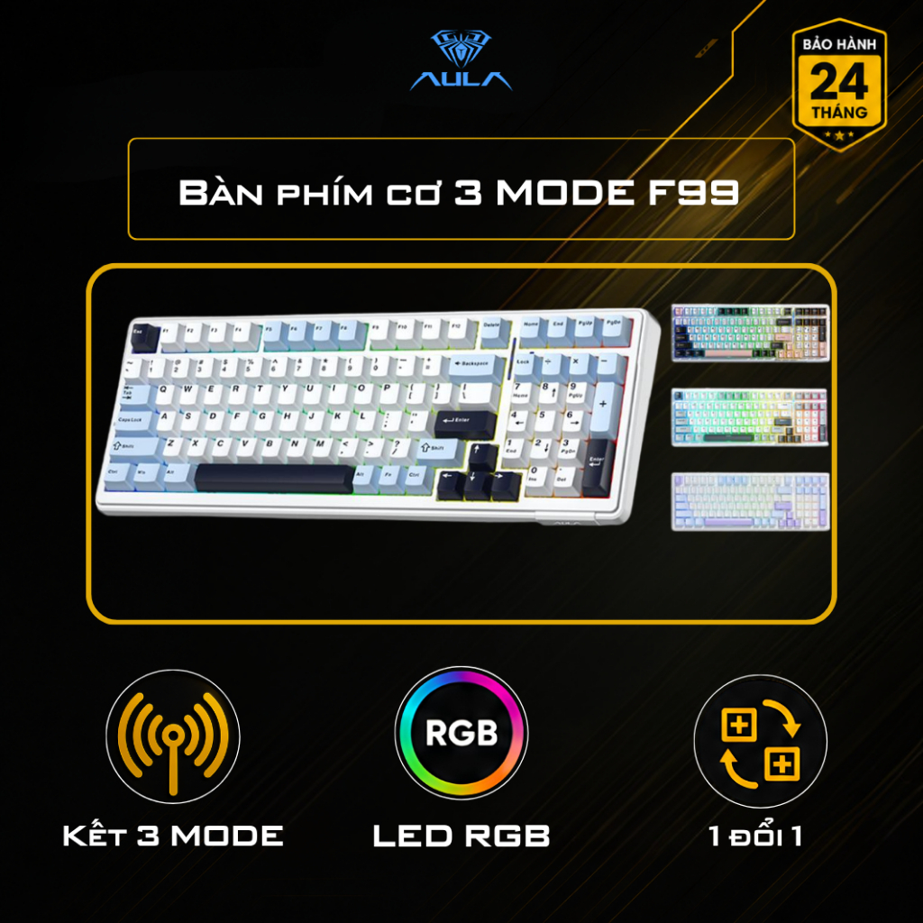 Bàn Phím Cơ AULA F99 3 Mode Kết Nối  có Hotswap  Keycap PBT LED RGB Pin 8000mAh