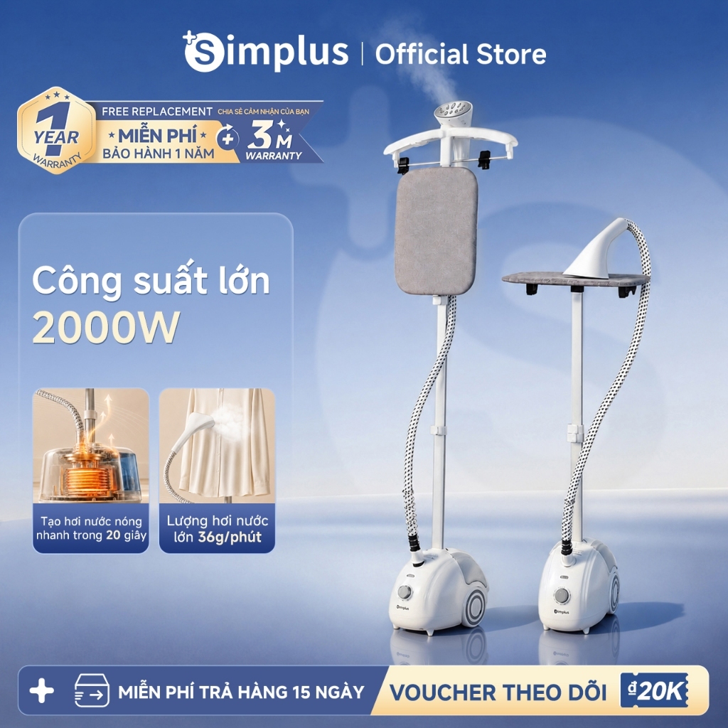 Simplus Bàn Ủi Hơi Nước Đứng GTJH014 - Dung Tích 1.8L, Công Suất 2000W