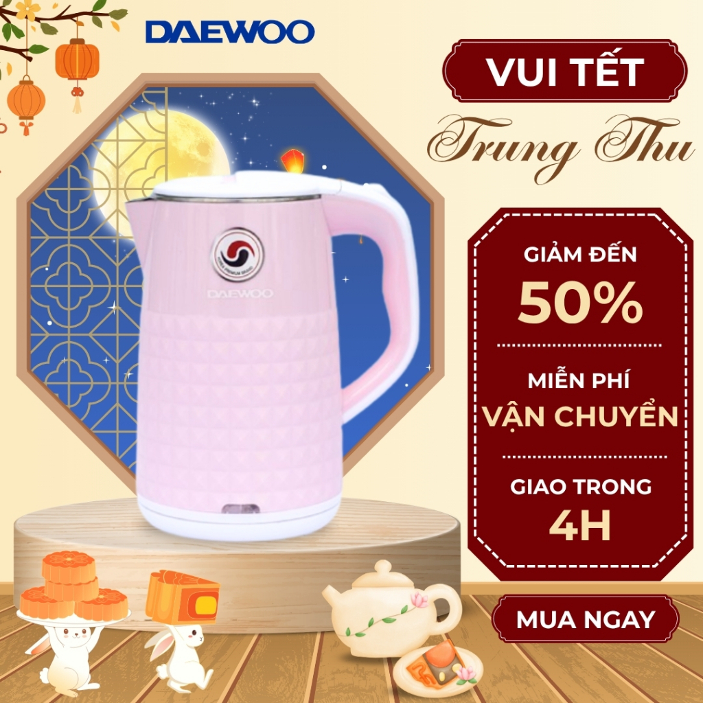 Ấm siêu tốc Daewoo Pastel Hồng DEK-MF180 dung tích 1.7L, inox 304 BH 1 năm