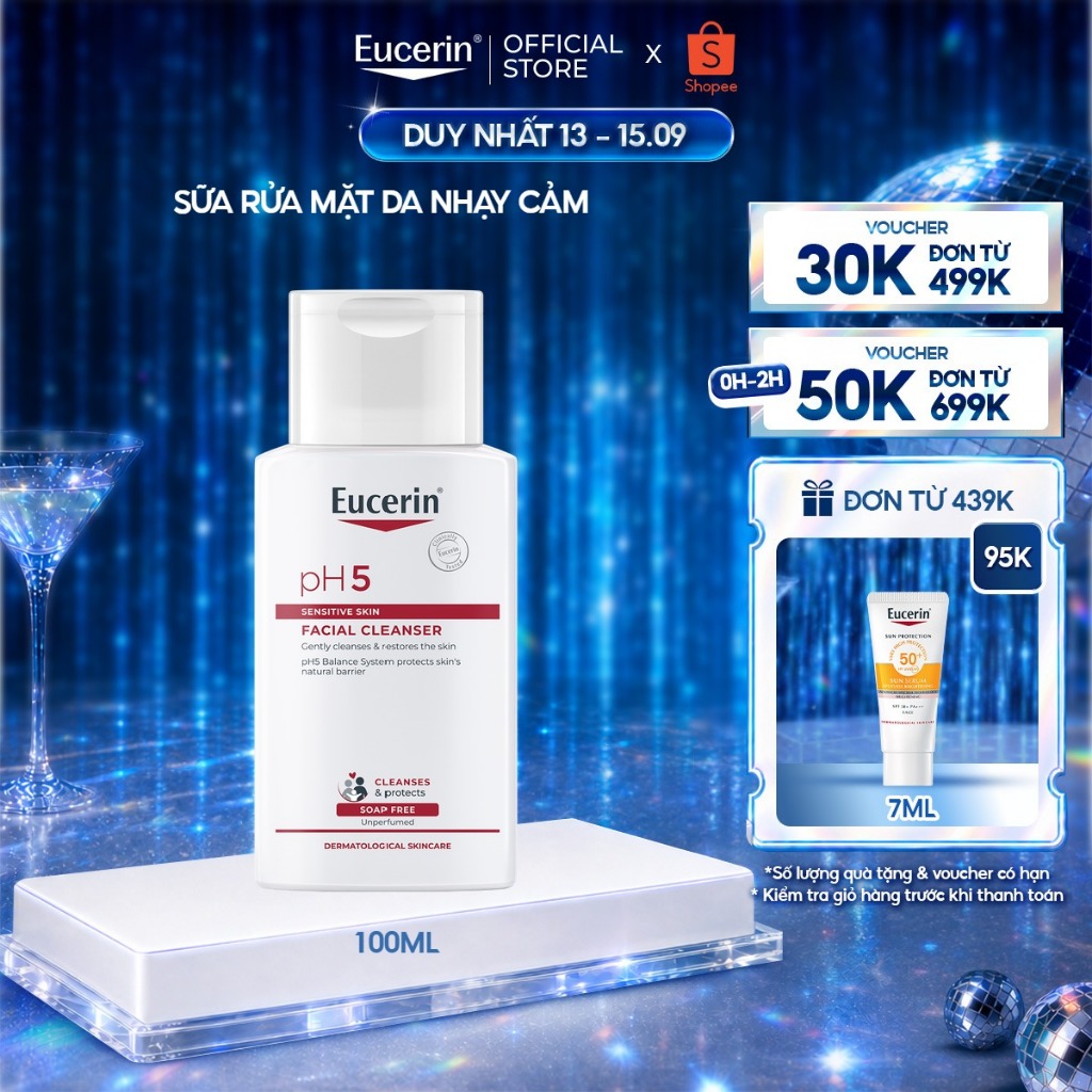 Sữa Rửa Mặt Dịu Nhẹ Cho Da Nhạy Cảm Eucerin pH5 Sensitive Skin Facial Cleanser 100ml | Skincare