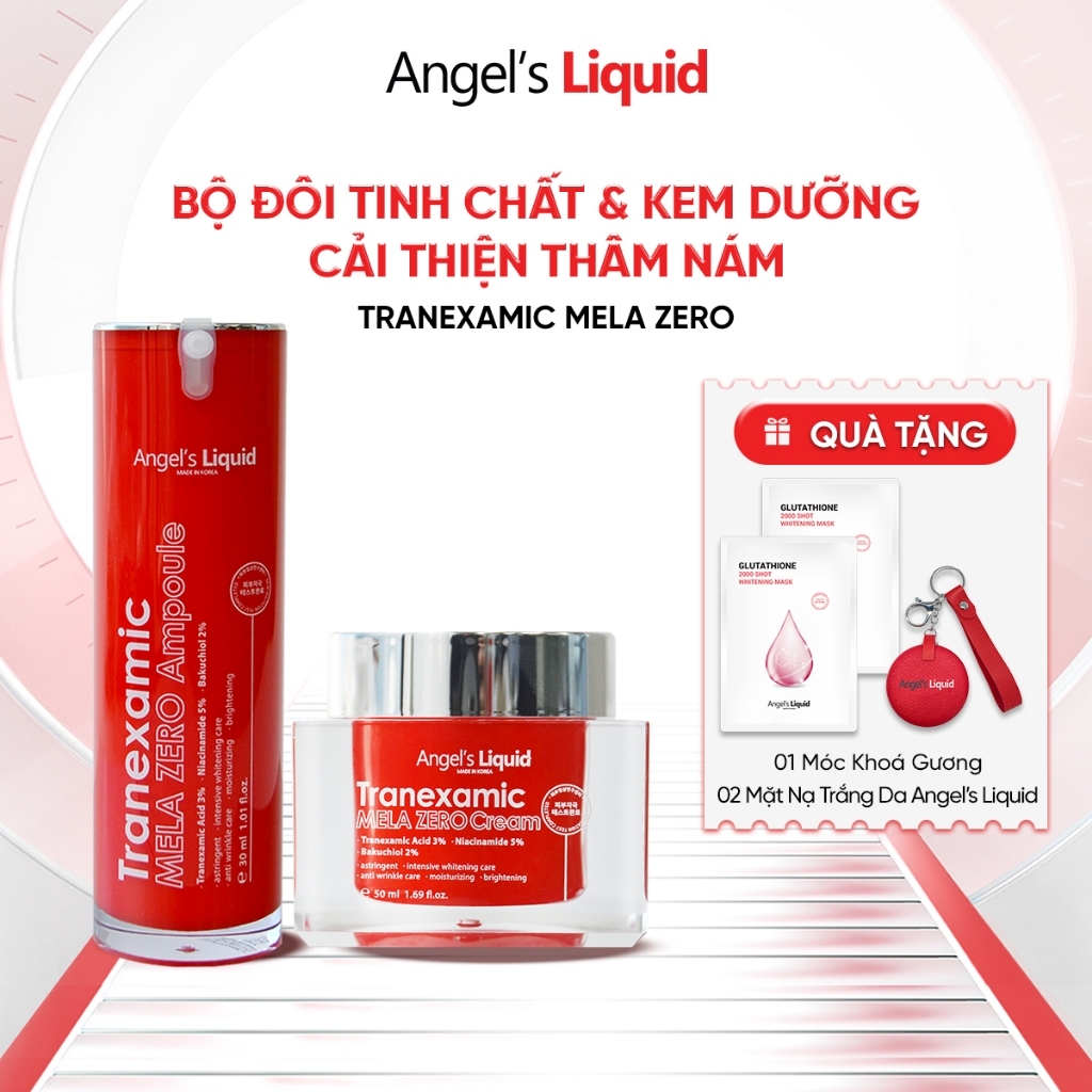Bộ Đôi Tinh Chất & Kem Dưỡng Cải Thiện Thâm Nám Angels Liquid Tranexamic Acid Mela Zero (ĐỎ)