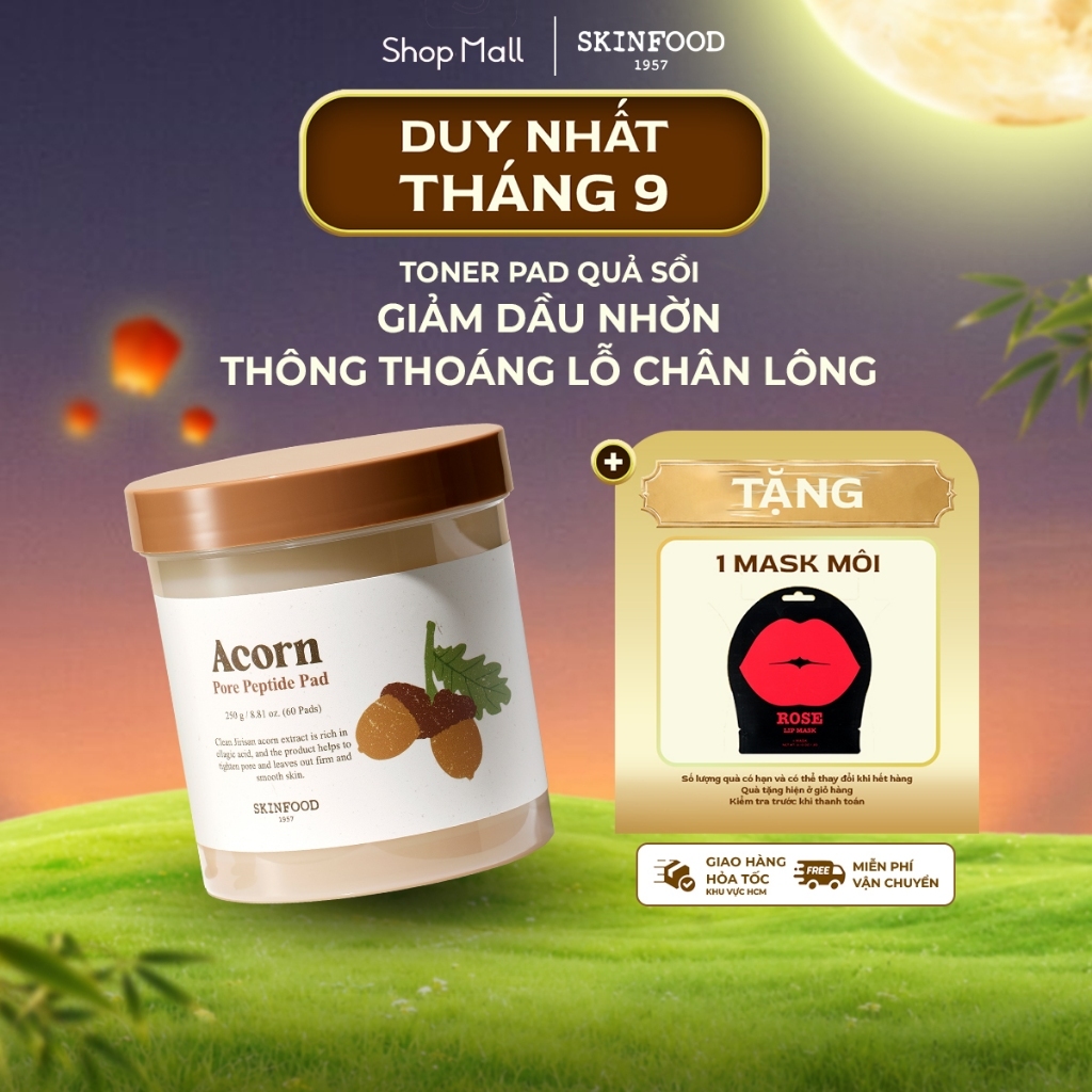 Hộp 60 Miếng Bông Quả Sồi SKINFOOD Se Khít Lỗ Chân Lông Acorn Pore Peptide 250g