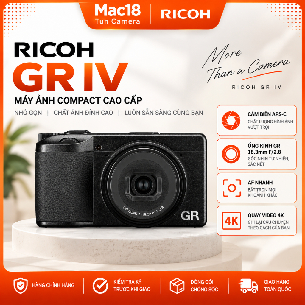 Máy ảnh Compact Ricoh Ricoh GR IV / GR4 HDF / GR4 Monochrome - Chính Hãng