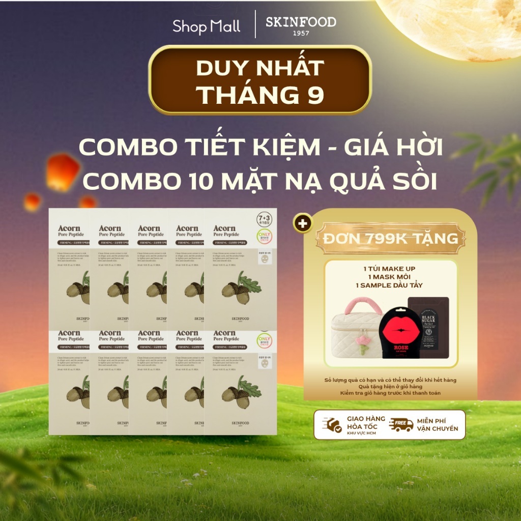 Combo 10 Mặt Nạ Miếng Quả Sồi Skinfood Se Khít Lỗ Chân Lông, Cải Thiện Đàn Hồi Da Acorn Pore Peptide