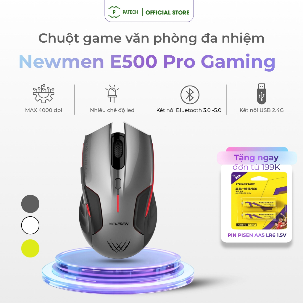 Chuột máy tính không dây Dual Mode Newmen E500 Pro Gaming - Hàng chính hãng, bảo hành 24 tháng