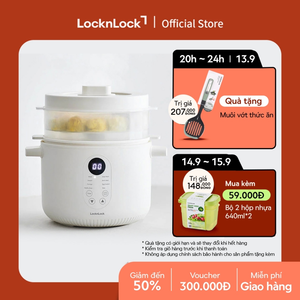 Nồi nấu chậm đa năng Locknlock Bianco Multi-function Slow Cooker 2.5L EJP164IVY