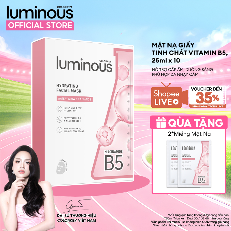 1 Hộp 10 Miếng Mặt Nạ Giấy Colorkey Luminous Vitamin B5 Hỗ Trợ Phục Hồi 25ml/miếng