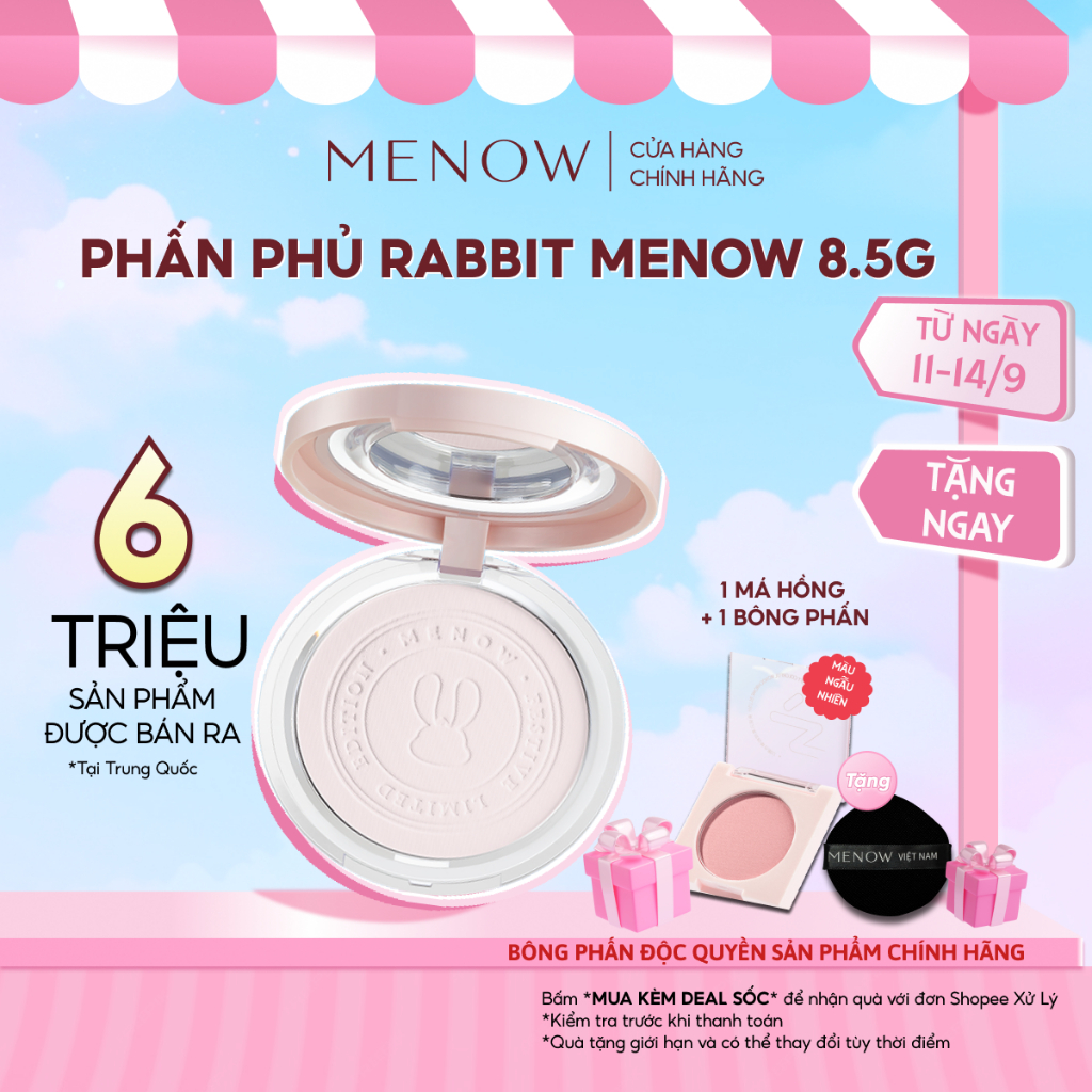 Phấn phủ nén làm đều màu da MENOW Rabbit Compact Powder 8.5gr