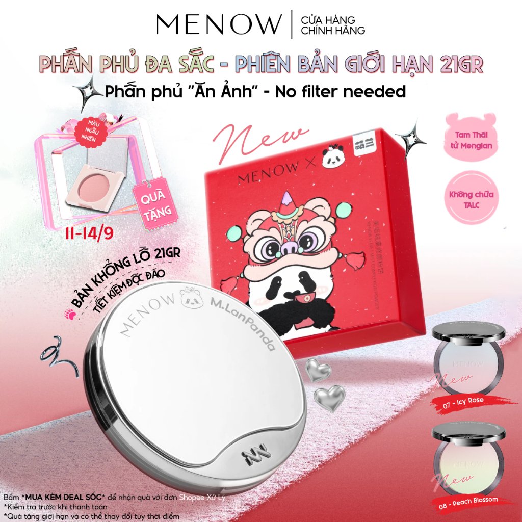 Phấn Phủ Đa Sắc Khổng Lồ MENOW x MENGLAN PANDA Velvet Mist Complexi
