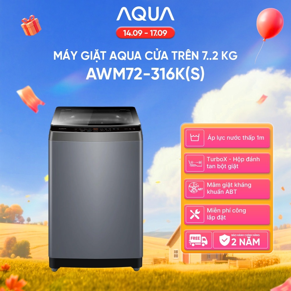 [SALE SỐC] Máy giặt Aqua 7.2 kg AWM72-316K(S) - Bảo hành 2 năm - Freeship toàn quốc
