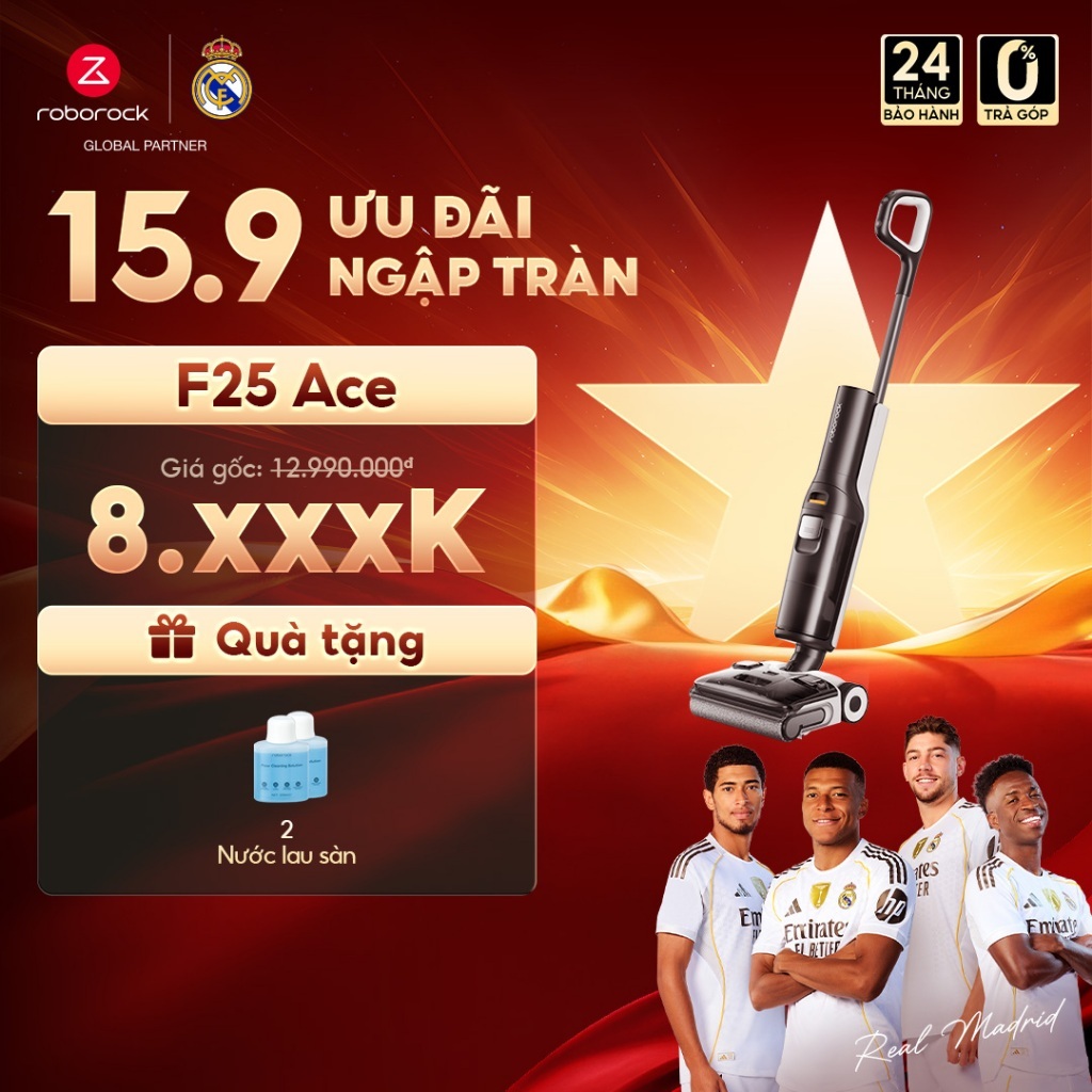 Roborock F25 ACE máy hút bụi lau nhà cầm tay không dây | Giặt sấy tự động con lăn | Lực hút 20.000Pa