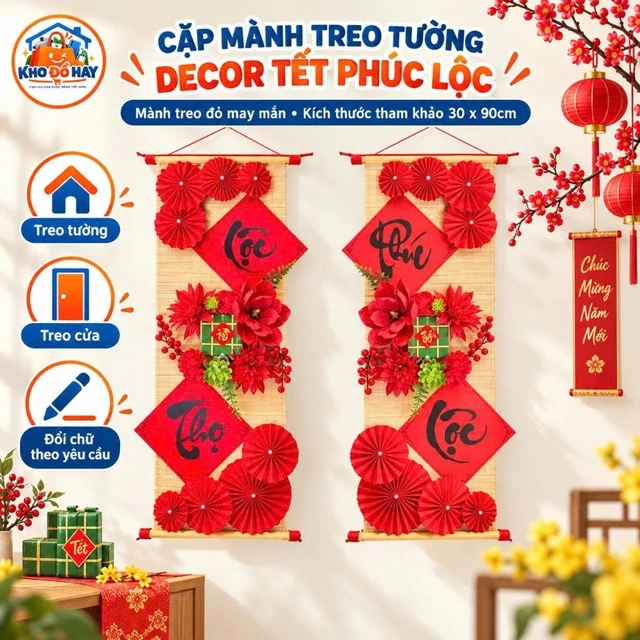 Set Quạt Trang Trí Tết Màu Đỏ May Mắn – Decor Treo Tường Nhà Cửa, Cửa Hàng, Quán Cafe Thu Hút Tài Lộc SETCD