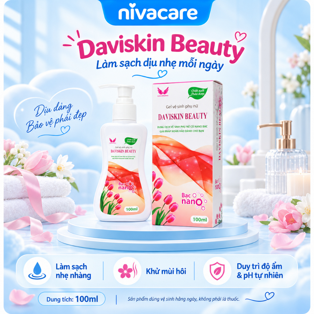 Gel vệ sinh phụ nữ Daviskin Beauty 100ml - làm sạch dịu nhẹ, khử mùi, hỗ trợ cân bằng pH vùng kín