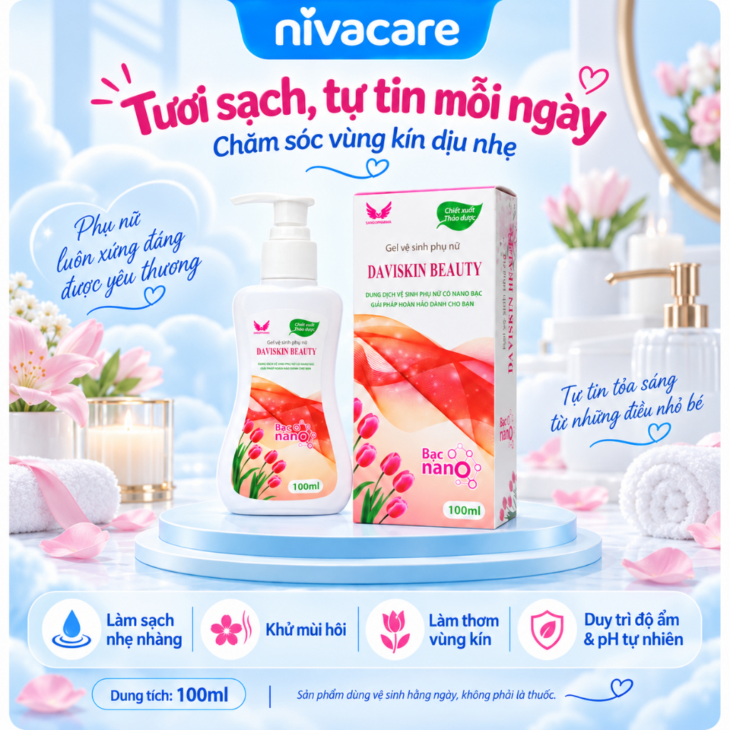 Daviskin Beauty Gel vệ sinh phụ nữ 100ml - sạch thoáng, dịu nhẹ, phù hợp dùng hằng ngày
