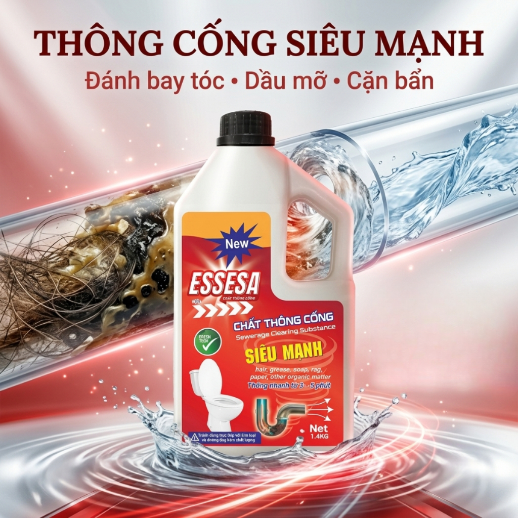 Thông bồn cầu thông cống ESSESA siêu mạnh làm sạch bồn cầu ống thoát nước khử mùi hôi diệt vi khuẩn