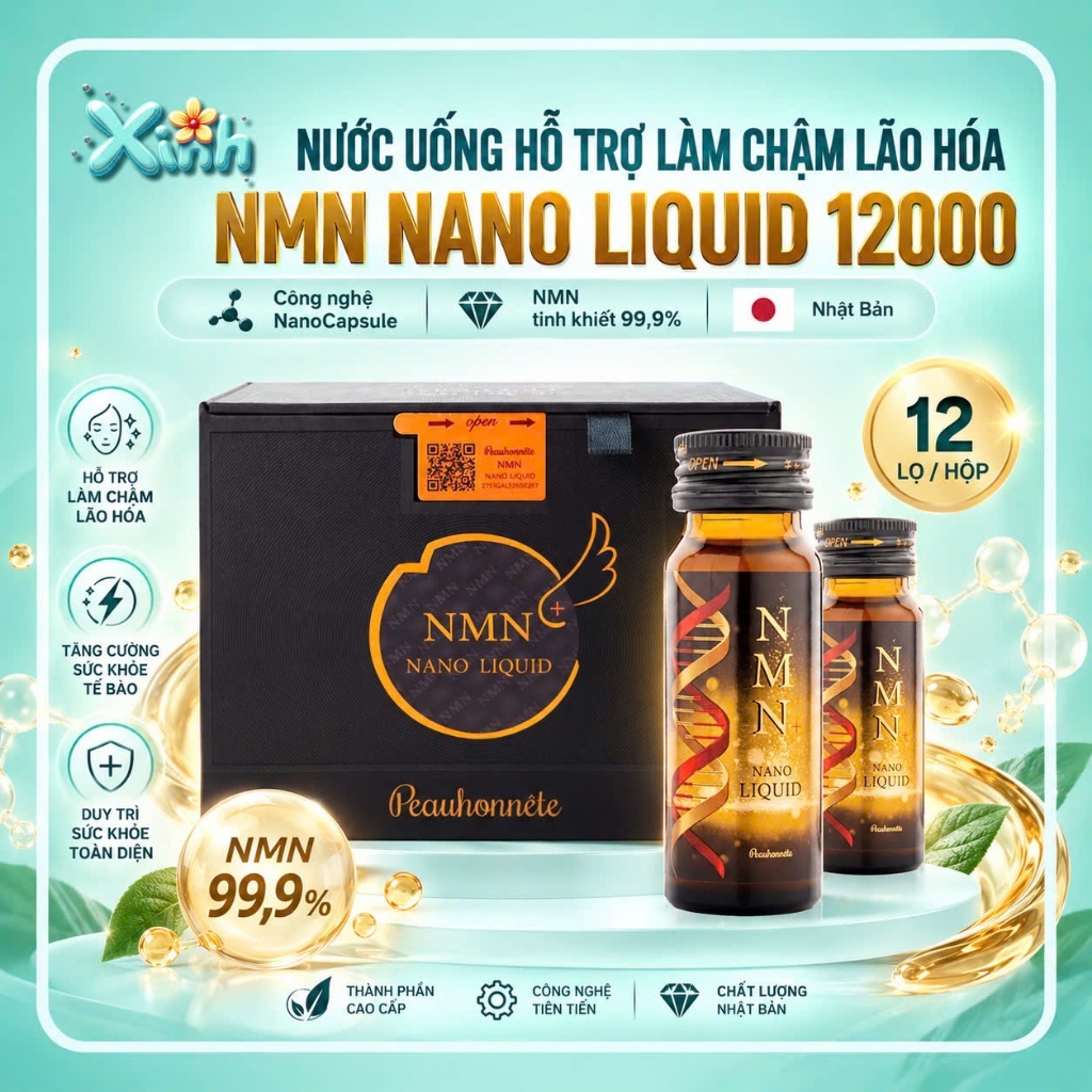 Nước Uống NMN NMN Nano Liquid 12000 Nhật Bản Hỗ Trợ Tăng Cường Sức Khỏe Chậm Lão Hóa 12 Lọ - Xinh