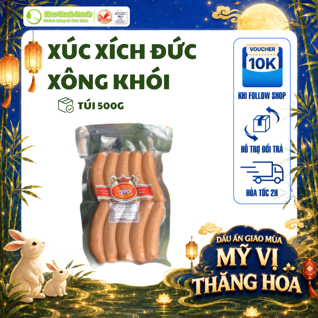 [HỎA TỐC HCM] Xúc Xích Đức Xông Khói Hiệu Nippon Con Heo Vàng Túi 500Gram