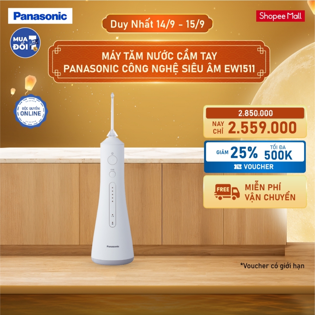 Máy Tăm Nước Cầm Tay Panasonic Công Nghệ Siêu Âm EW1511 - Làm Sạch Răng Nướu