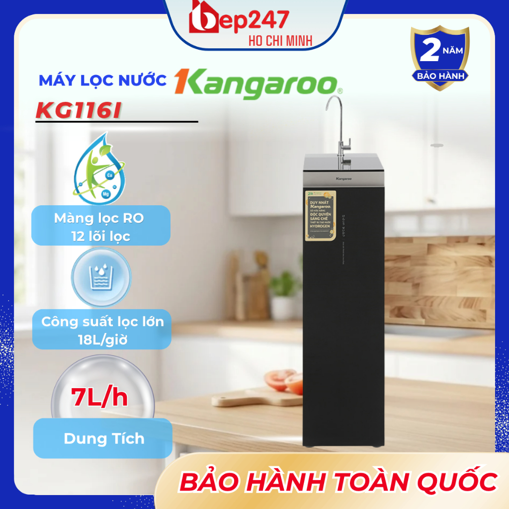 Máy lọc nước RO Hydrogen Kangaroo Sumire KG12HA (12 Lõi lọc) - Tủ Slim Aluminium phong cách Hàn Quốc