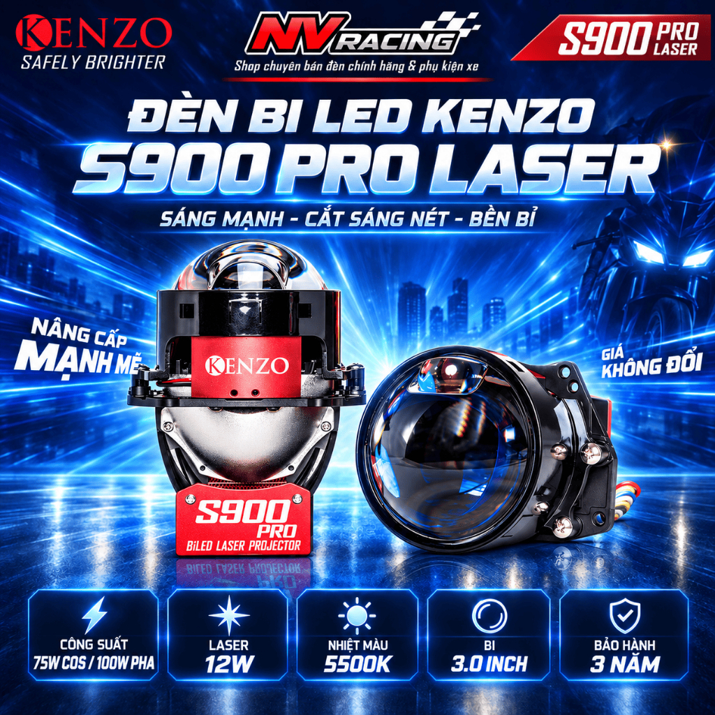 Kenzo S900 Pro, Đèn Bi Cầu Kenzo S900 Pro Laser 100W Sáng Mạnh Đáp Ứng Nhu Cầu Tăng Sáng - BH 2 Năm