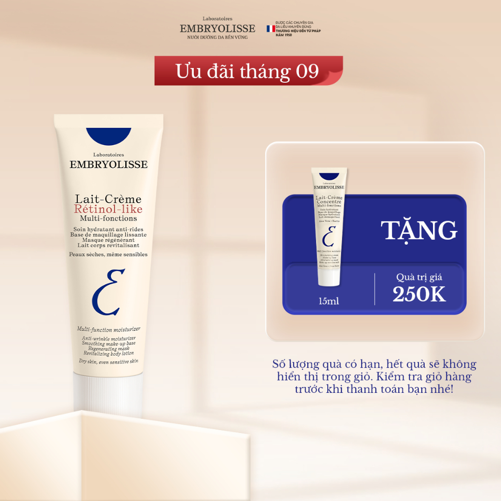 Kem Dưỡng Hỗ Trợ Cải Thiện Nền Da, Sáng Mịn Lait Crème Retinol Like Embryolisse 15 - 75ml