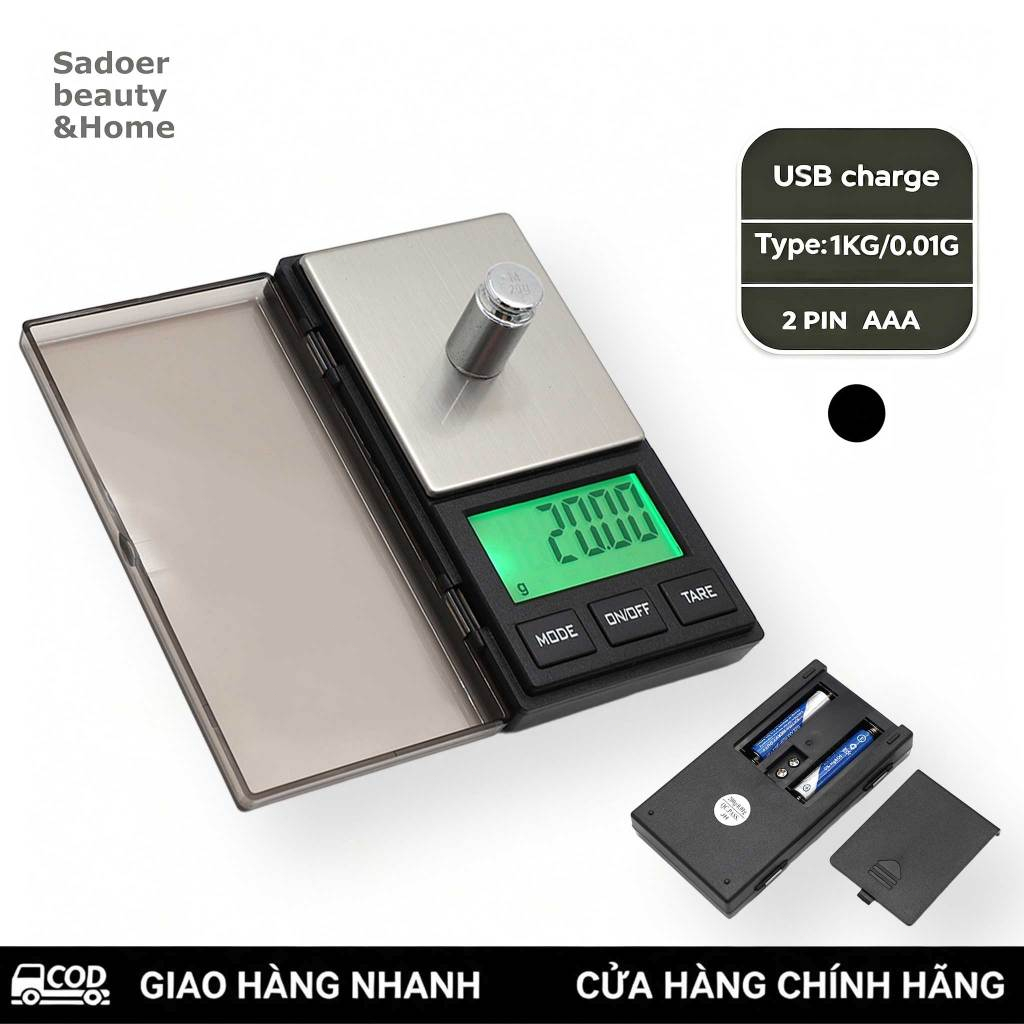 [Tải Trọng Khủng 1KG] Cân tiểu ly điện tử mini bỏ túi (1000g / 0.01g) - Cân yến sào, vàng bạc, Saffr