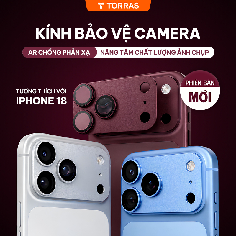 TORRAS Kính Bảo Vệ Camera iPhone Liền Khối Chống Trầy Độ Cứng 9H iPhone 16/17…