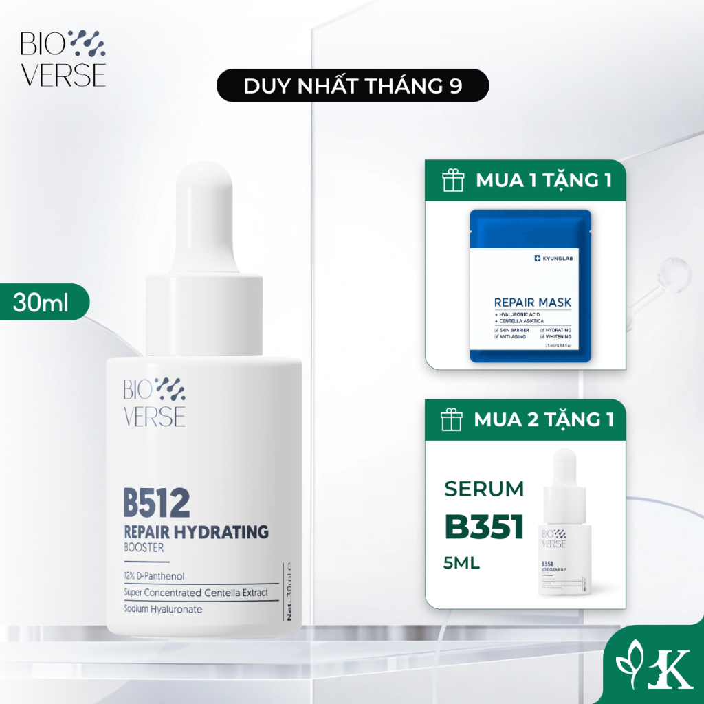 Serum dưỡng ẩm phục hồi Bioverse B512 Repair Hydrating Booster làm dịu cho da căng bóng 30ml
