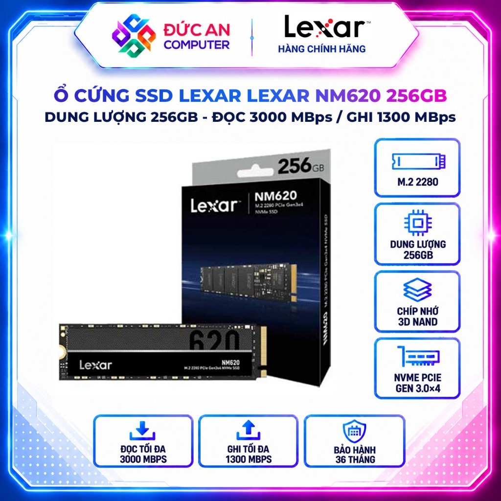 Ổ Cứng SSD LEXAR NM620 256GB - M.2 2280 PCIe Gen3 x4 (LNM620X256G-RNNNG)