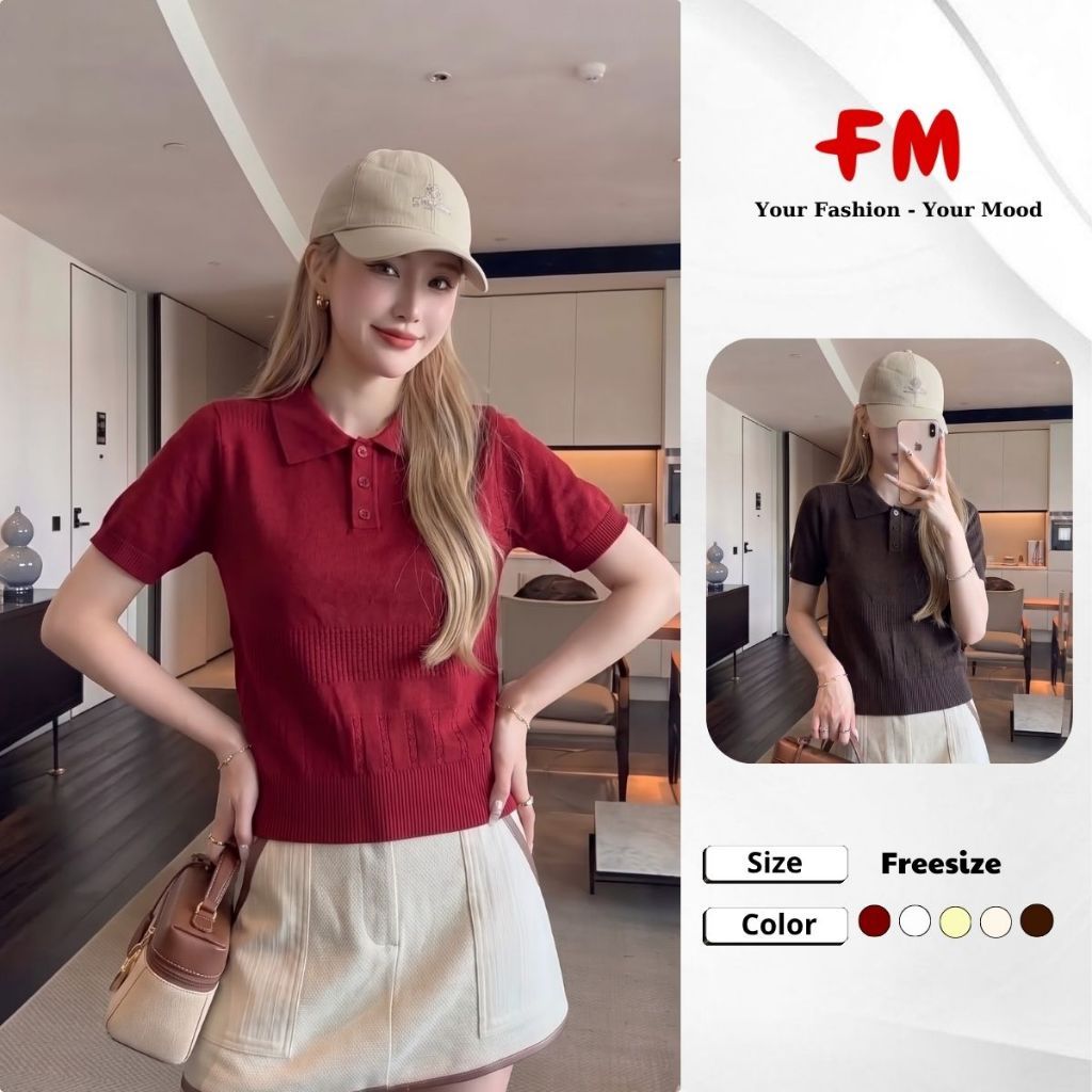 Áo Dệt Kim Tay Ngắn cổ bẻ 3 nút phối gân đủ màu 26090004