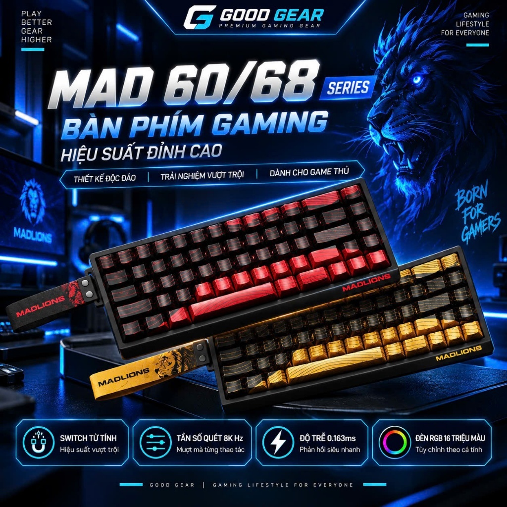 Bàn Phím Cơ Gaming MADLIONS MAD60 HE, MAD68 HE Rapid Trigger - Switch Từ Tính Polling Rate 8k, Phù H