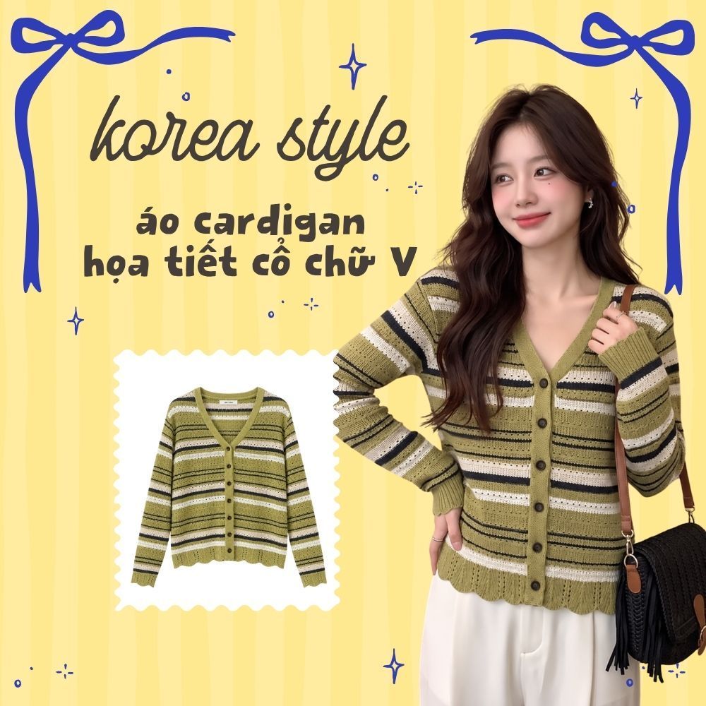 N41 Áo Cardigan GBU Họa Tiết Cổ V - Phong Cách Hàn Quốc