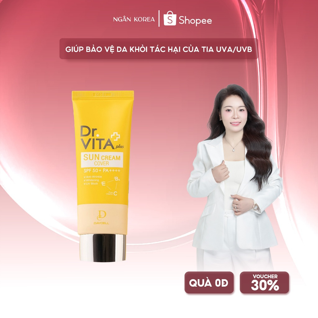 Kem Chống Nắng Kiềm Dầu Nâng Tone Dưỡng Trắng Hỗ Trợ Mờ Nám Glutathione Dr.Vita Plus SPF 50+ PA++++ 