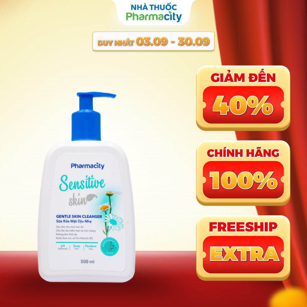 Sữa rửa mặt Pharmacity dịu nhẹ Sensitive Skin Cleanser (500ml)