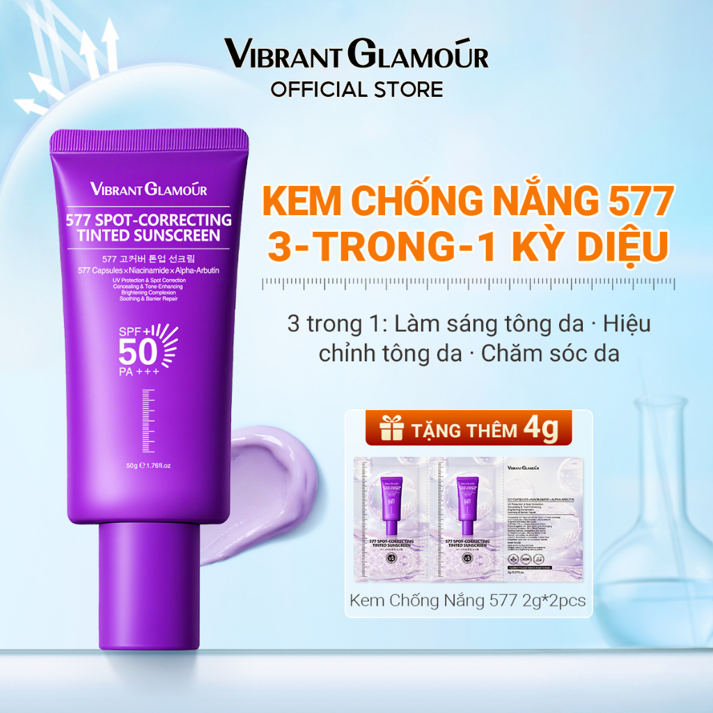Kem Chống Nắng 577 VIBRANT GLAMOUR SPF50+ PA+++,Nâng Tông Làm mờ đốm Các đốm mờ phù hợp với nhiều chất da 50g