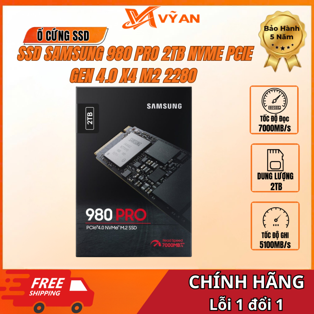 Ổ cứng SSD Samsung 980 PRO 2TB M.2 NVMe PCIe Gen 4.0 - Tốc độ cực hạn 7000MB/s - Chính Hãng