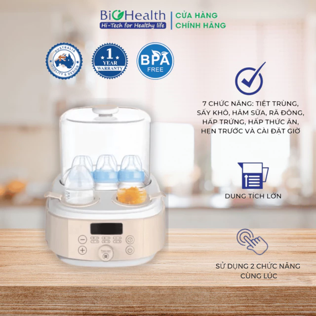 Máy Hâm Sữa Biohealth BH8950 7in1 – Hâm Nóng, Tiệt Trùng, Sấy Khô, Rã Đông Nhanh Cho Mẹ & Bé