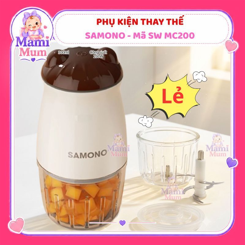 Linh Kiện Samono SW-MC200 300ml, Cối Thủy Tinh, Ron Cao Su,Nắp Đậy Lưỡi Dao 6 Cánh Máy Xay  SAMONO S