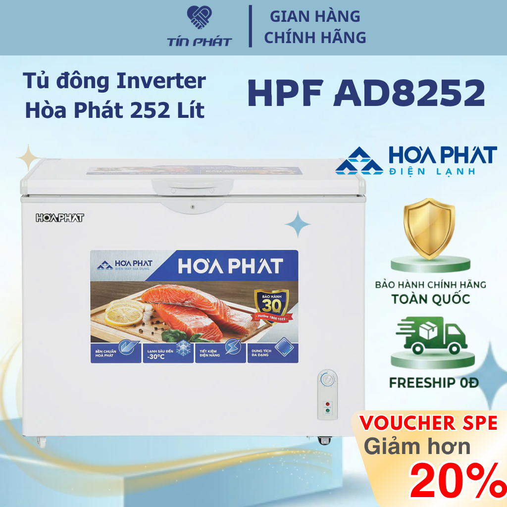 [Miễn phí giao lắp HN] Tủ đông Hòa Phát 252 lít HPF DÀN ĐỒNG HPF AD6252 / AD8252 Bền - Làm Lạnh Nhan