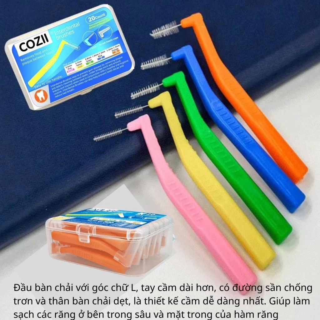 Cozii Set 10 bàn chải kẽ vệ sinh răng niềng, tăm nha khoa bàn chải kẽ răng vệ sinh răng miệng chữ L