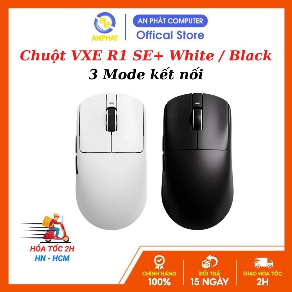 Chuột VXE R1 SE+ White / Black [3 mode kết nối] - Chính hãng bảo hành 12 tháng