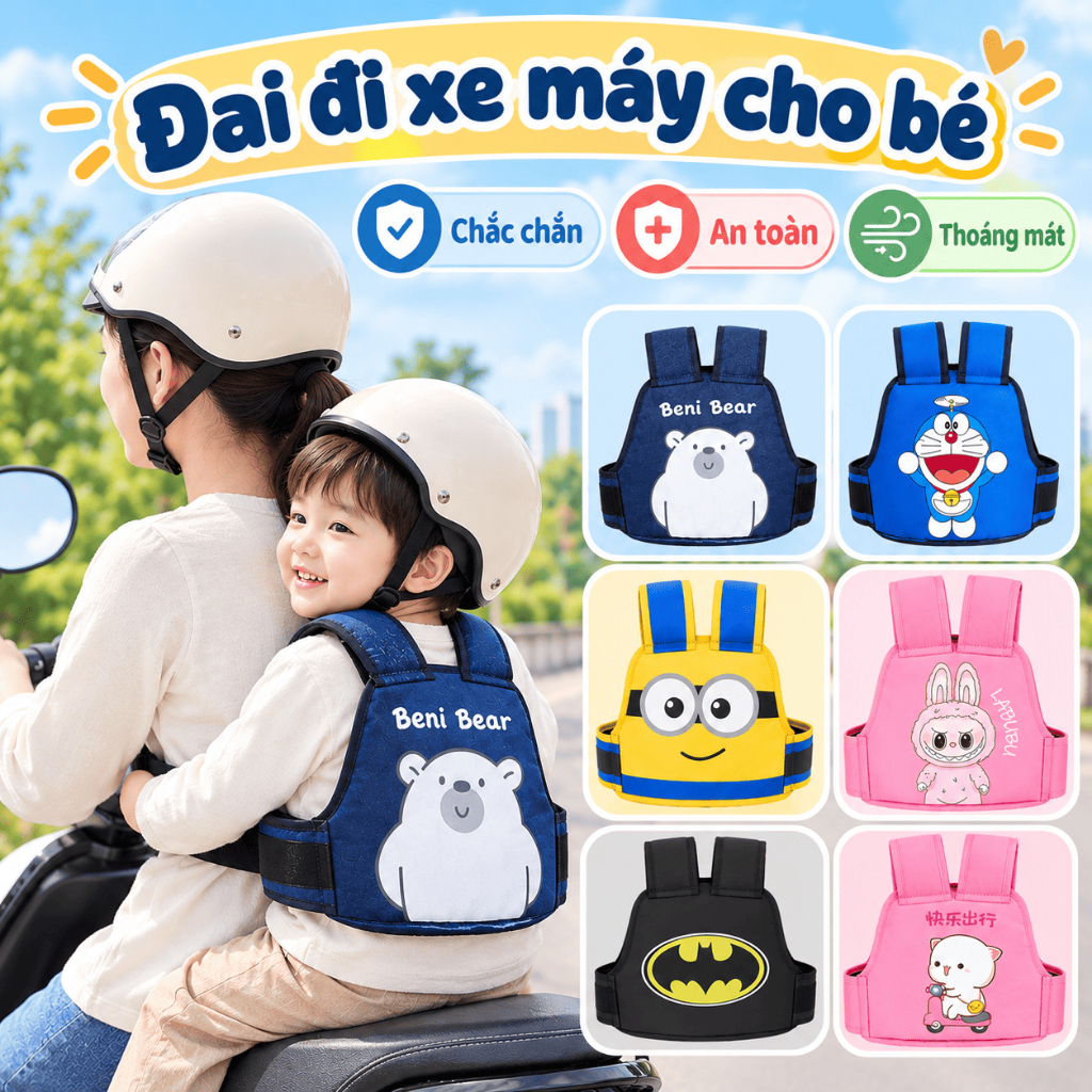 Đai đi xe máy cho bé - Đai xe máy giữ bé an toàn khi đi xe máy, xe máy điện