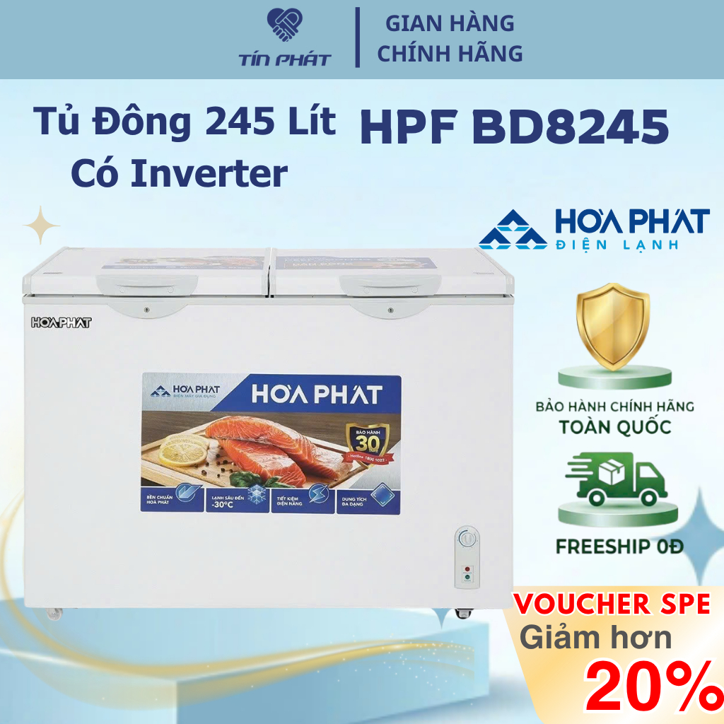 [Miễn phí giao lắp HN] Tủ đông Hòa Phát 245 Lít HPF BD6245 - HPF BD8245 – 2 Ngăn Đông/Mát – Dàn Đồng