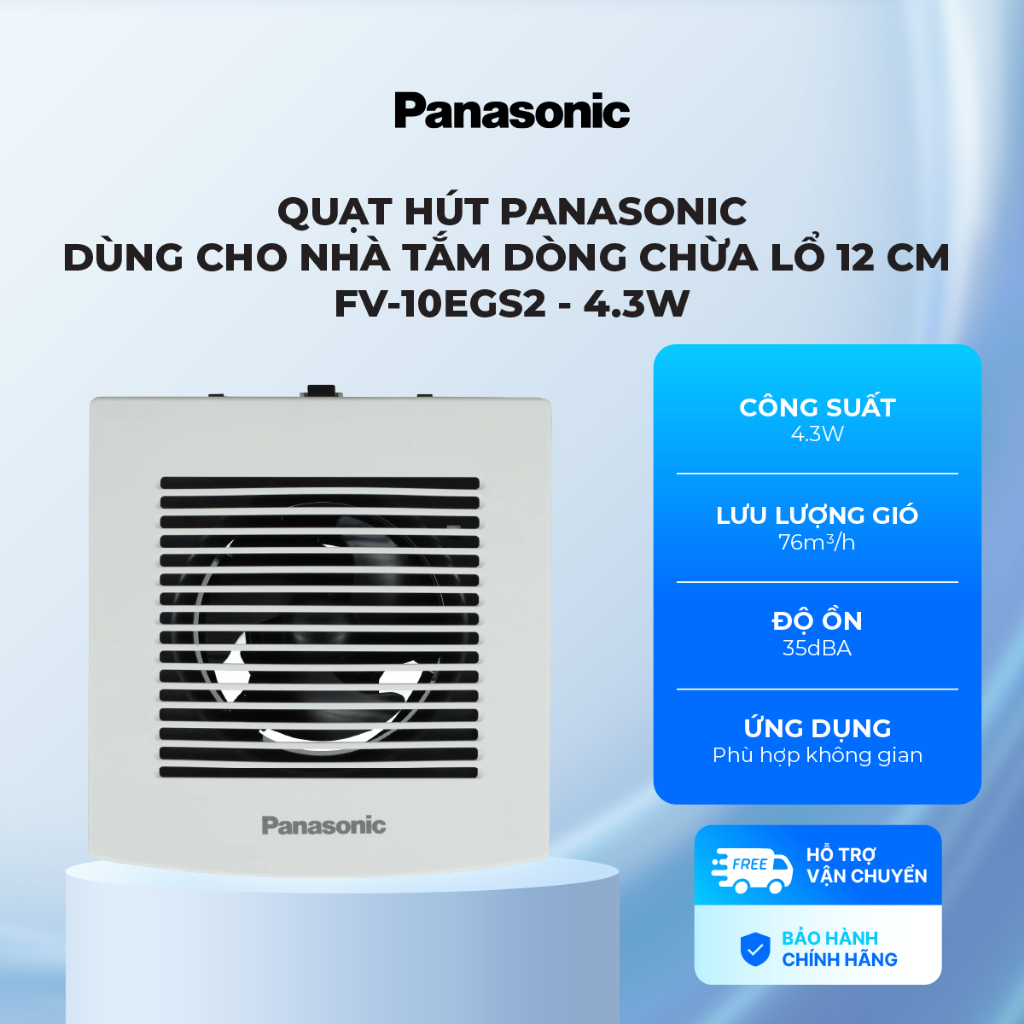 Quạt hút Panasonic dùng cho nhà tắm dòng chừa lổ 12 cm model FV-10EGS2 (4.3W) - KHÔNG GỒM CP LẮP
