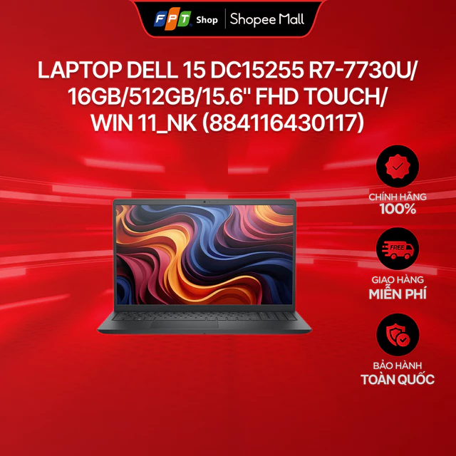 Laptop Dell 15 DC15255 R7-7730U/16GB/512GB/15.6" FHD Touch/Win 11_NK (884116430117)